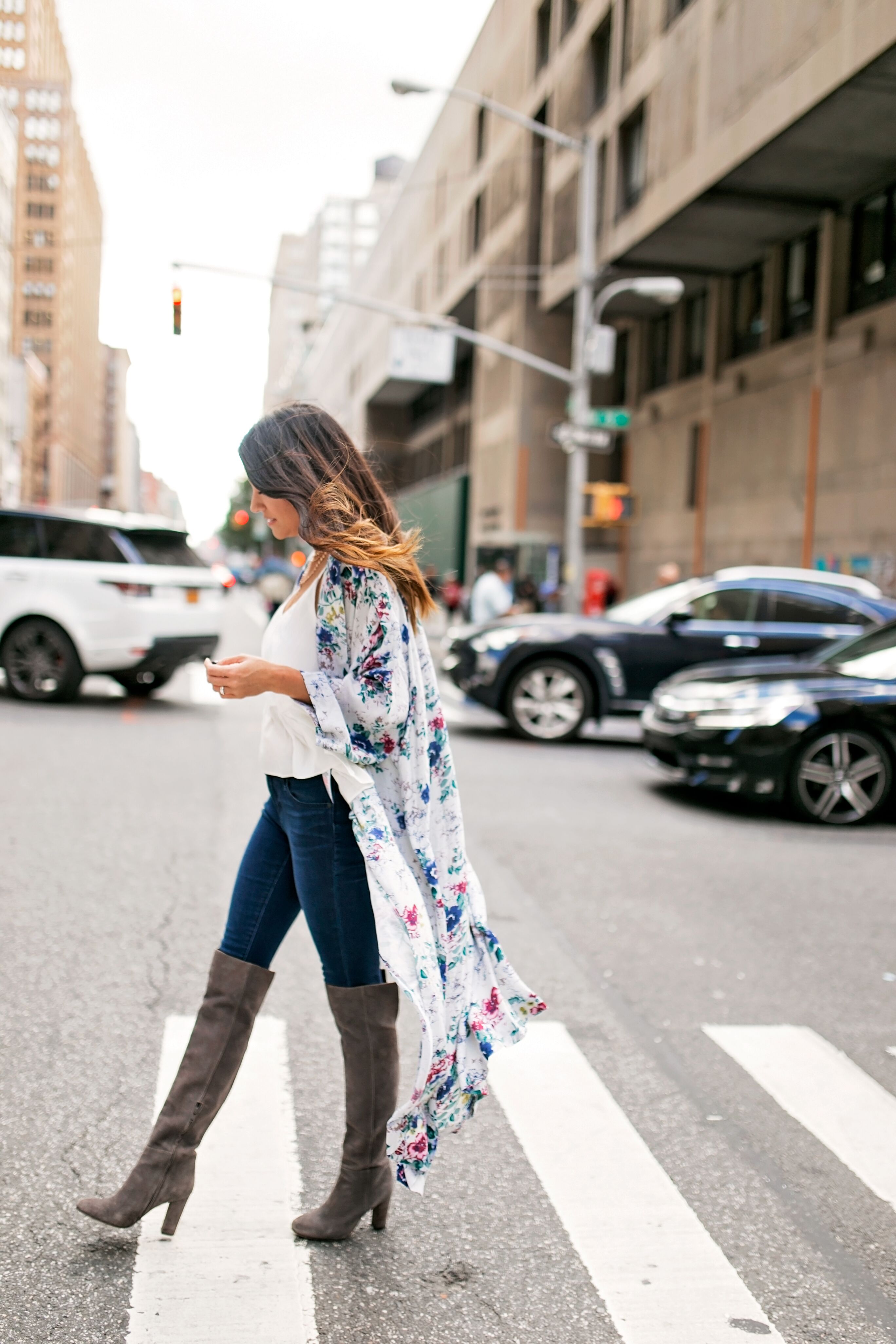 Kimono crush, boots, jeans 