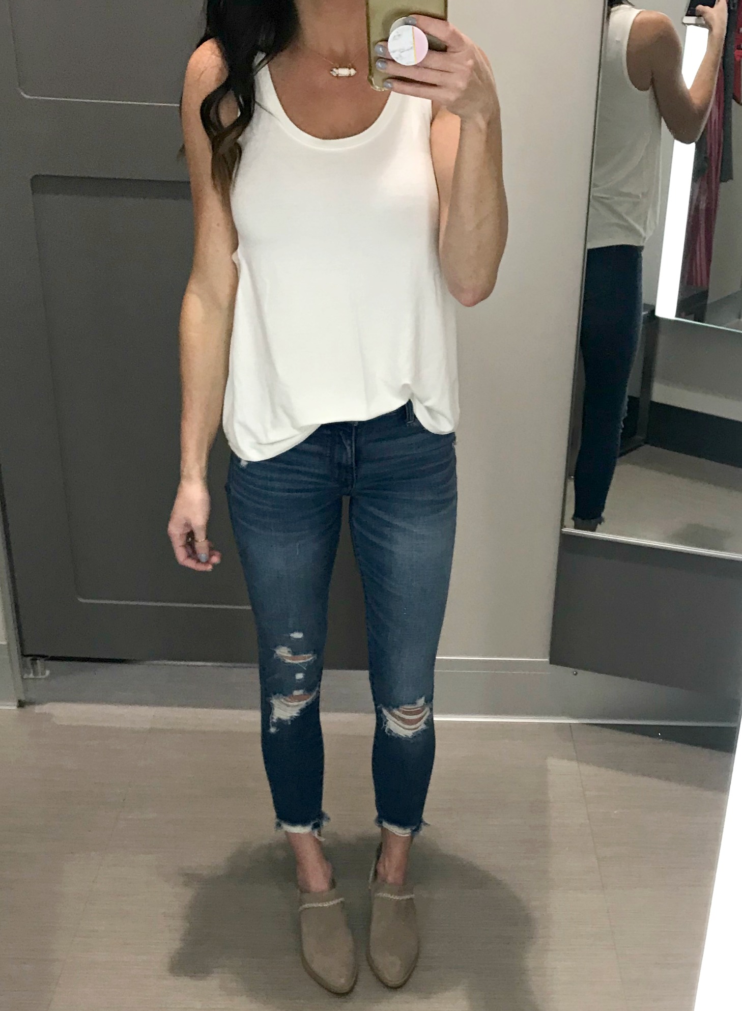 White Tank, jeans, booties