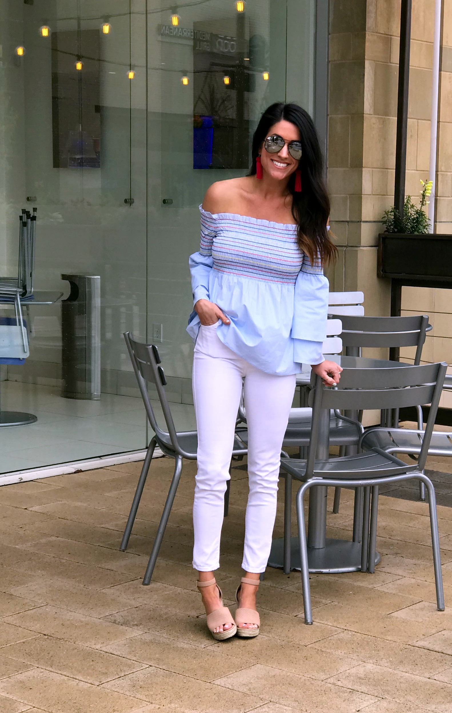 White Jeans outfit, smocked top