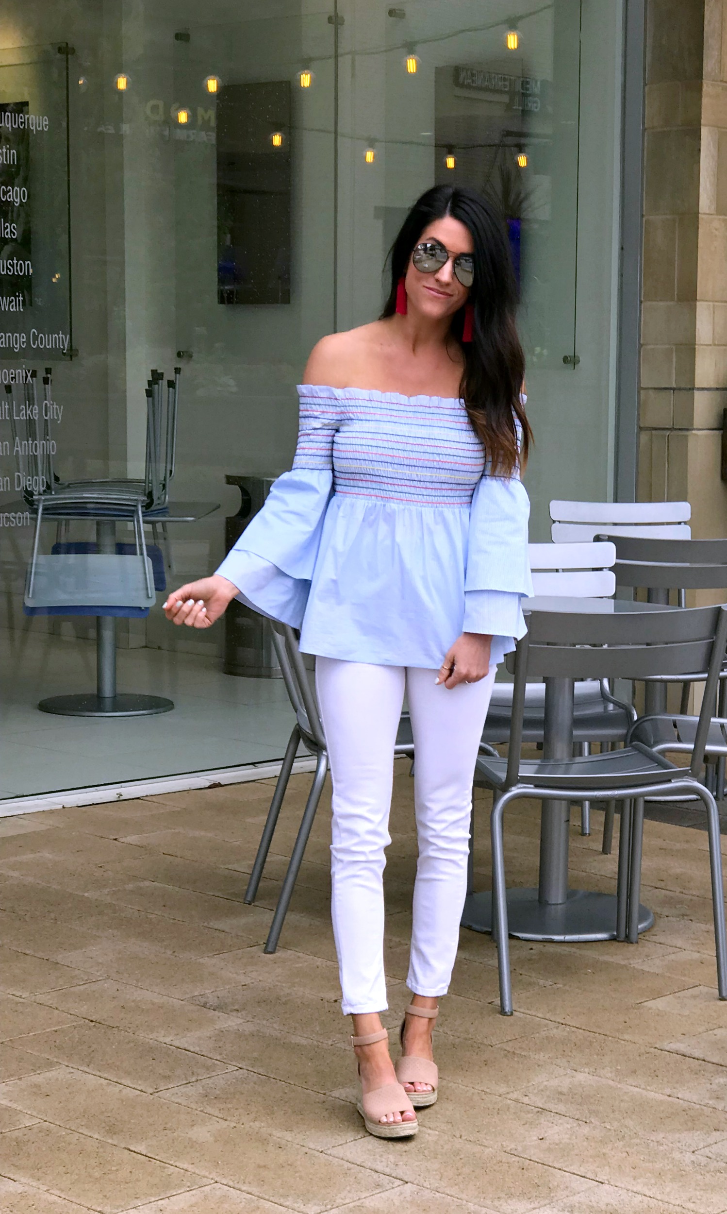 White Jeans outfit, smocked top