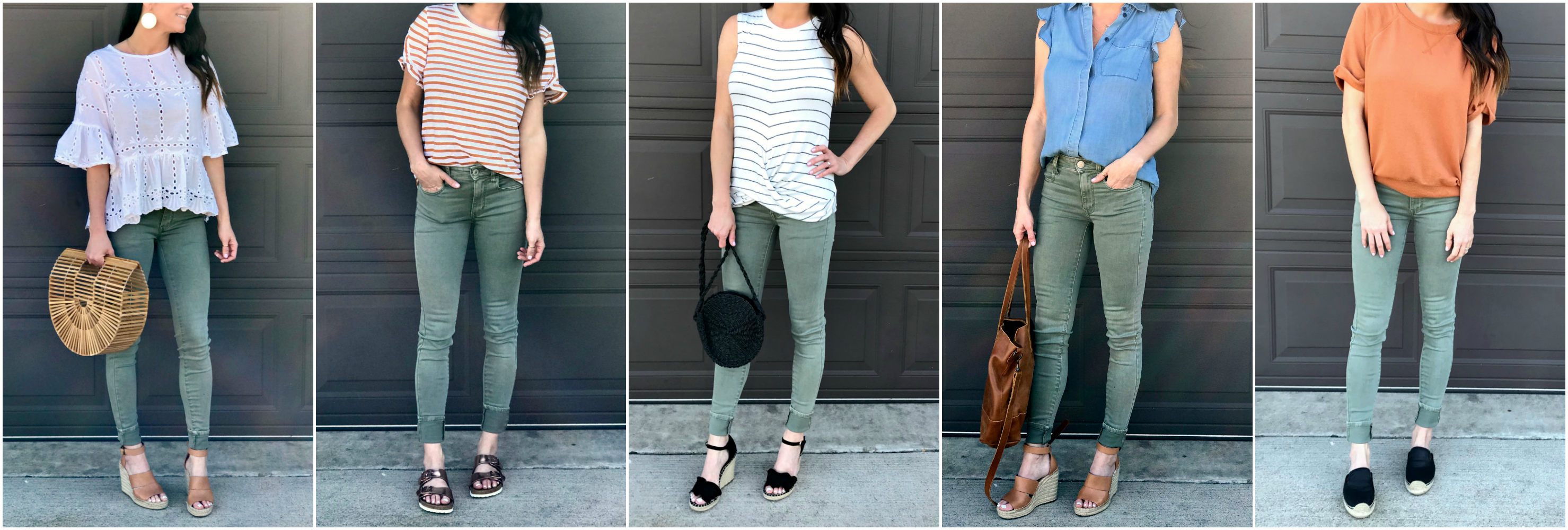 Green Pants, wedges, spring style