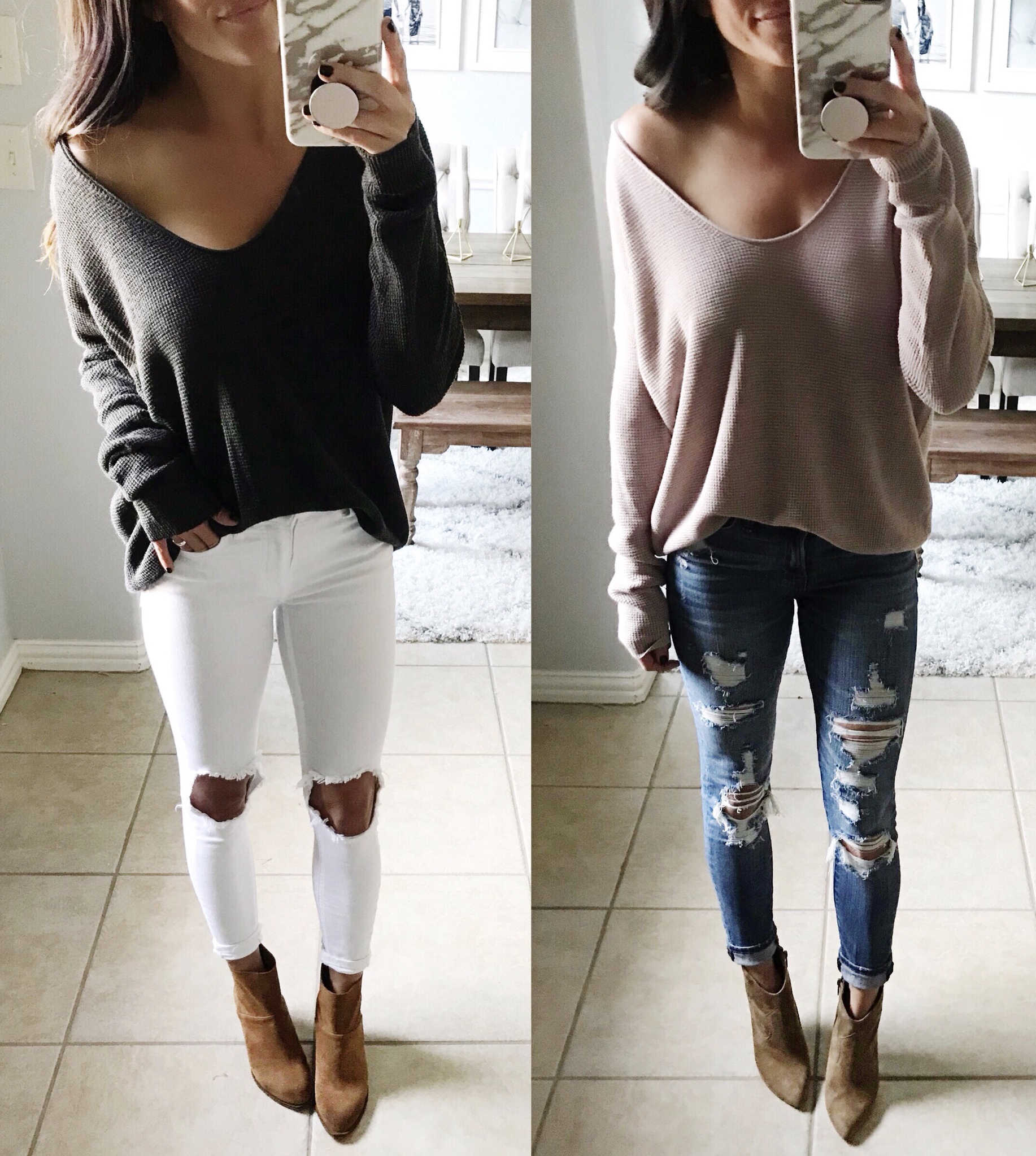 sweater, jeans, booties