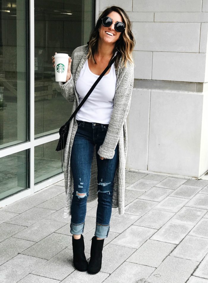 Cardigan, jeans, fall outfit