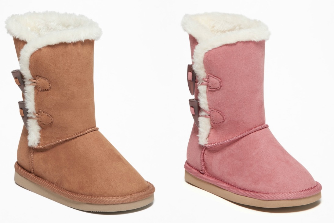 Details about   NEW Girl Youth *1**3**4* OLD NAVY Faux Suede Brown Tassle Boots Fur Lined Sherpa 