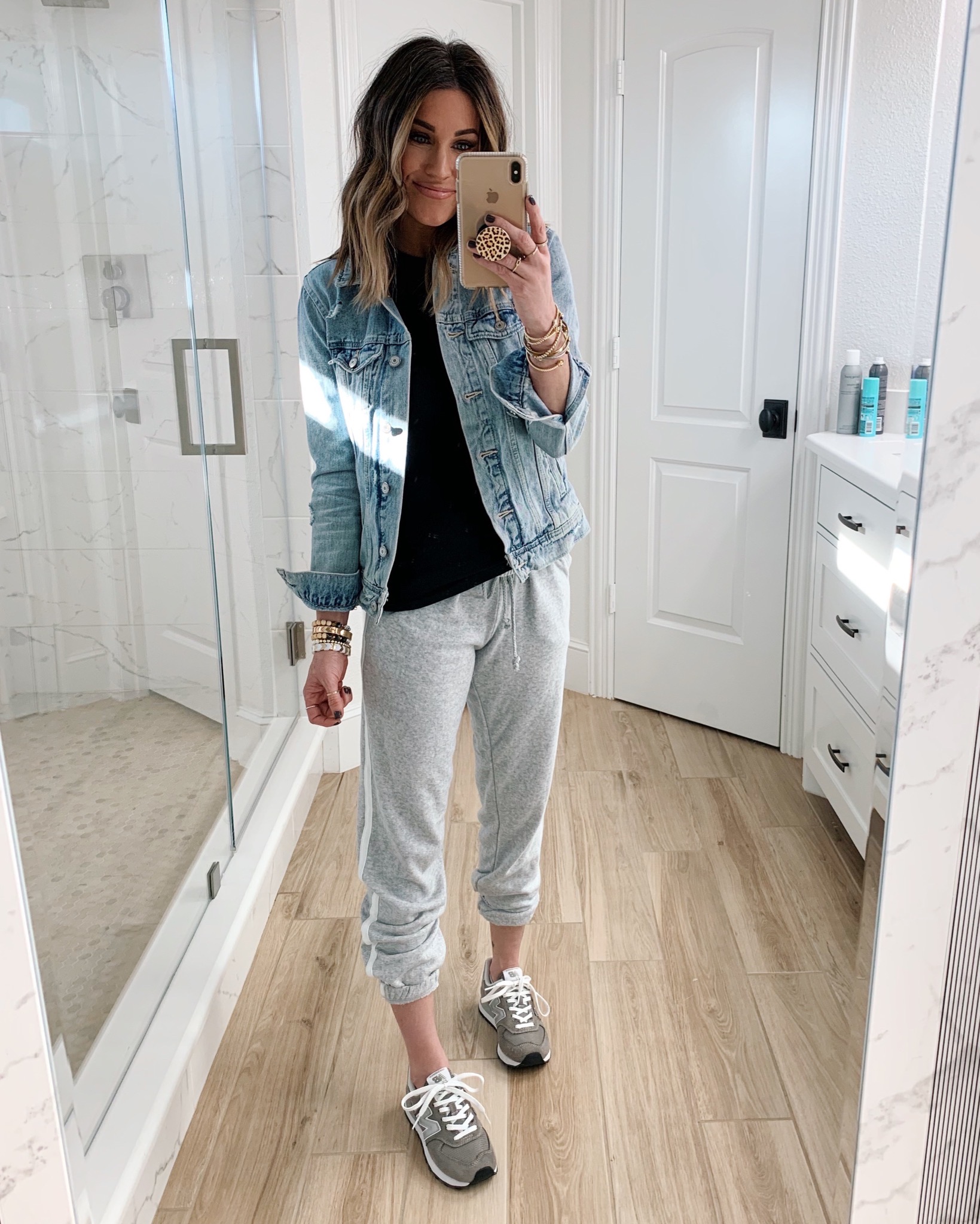 joggers and jean jacket